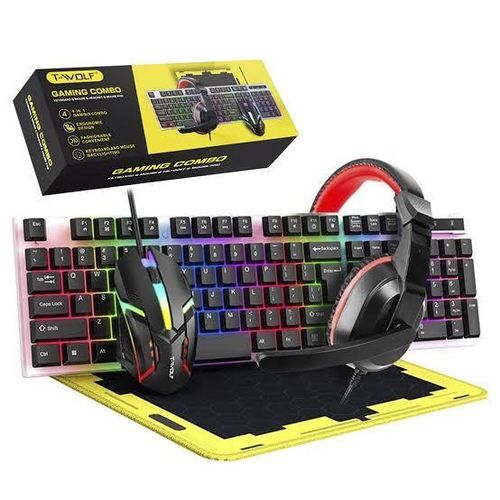 T-wolf 4in1 RGB Ganing combo KEYBOARD + MOUSE + HEADSET + MOUSE PAD