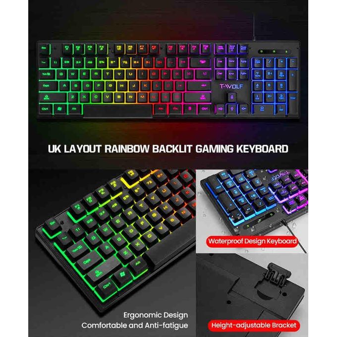 4 In 1 SET Computer USB Wired Keyboard Mouse Set Gaming Headphone Mouse Pad Mouse And Keyboard Combos - Hover