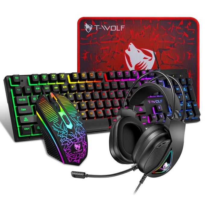 4 In 1 SET Computer USB Wired Keyboard Mouse Set Gaming Headphone Mouse Pad Mouse And Keyboard Combos
